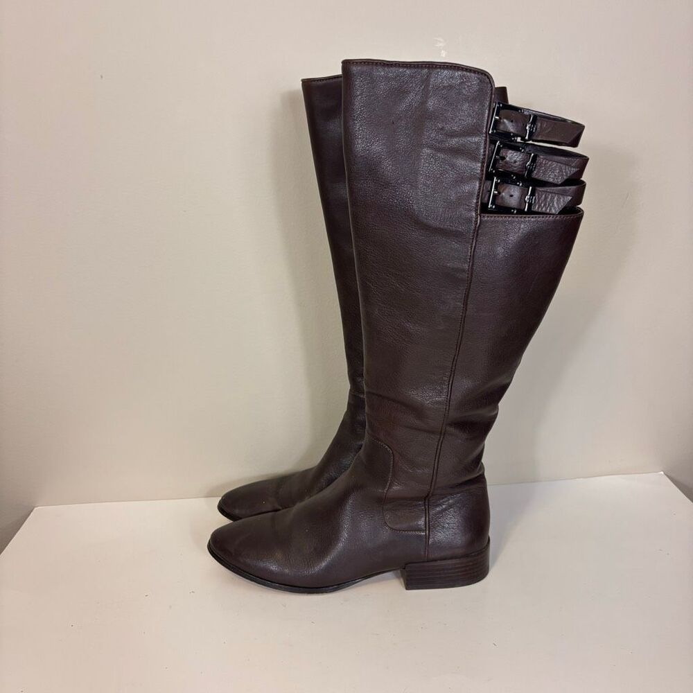 BCBGMAXAZRIA Brown Leather Tall Riding Boots with Buckle Straps Size 7